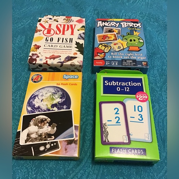 CARD LOT OF 4 I SPY ANGRY BIRDS SPACE SUBTRACTION ALL EUC COMPLETE ORIG OWNER - Picture 1 of 2